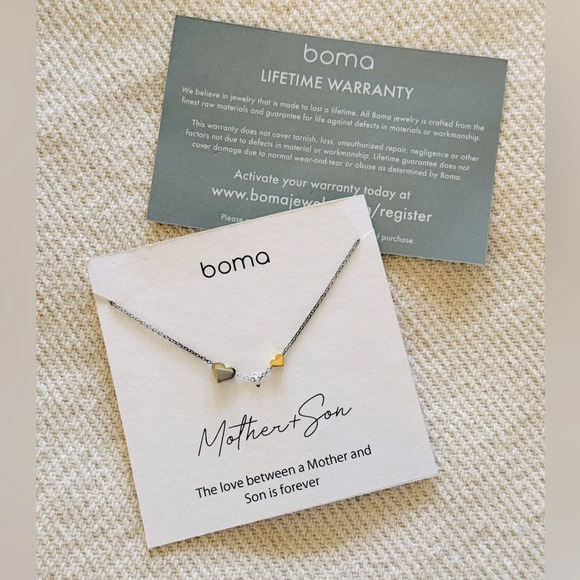 Boma Sentiments Collection Mother&Son Sterling Silver 2 Hearts 14k Gold Necklace - Picture 2 of 2